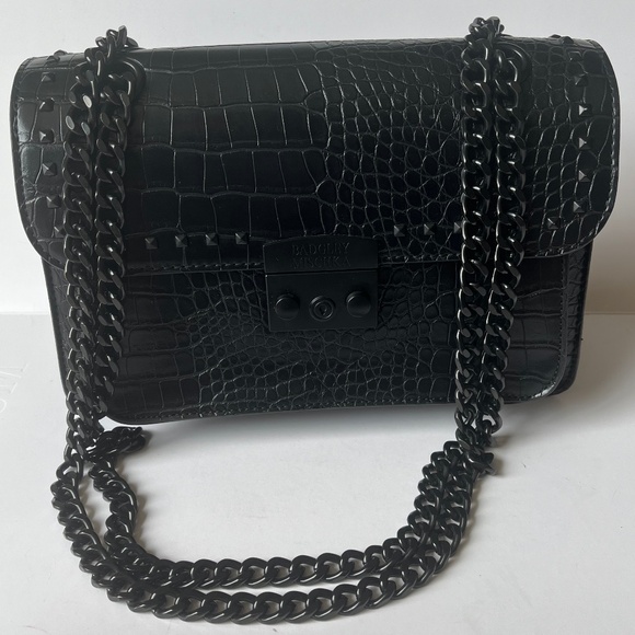 Badgley mischka Belle Studded Biker Reptile Crossbody Chain Shoulder Bag Purse - Picture 1 of 12